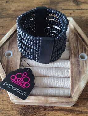 paparazzi Black Multi-Strand Beaded Cuff Bracelet